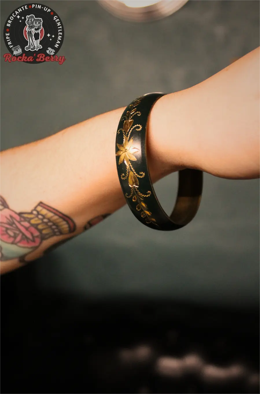 Bracelet Vintage Fleuri Vert & Doré - Rocka'Berry