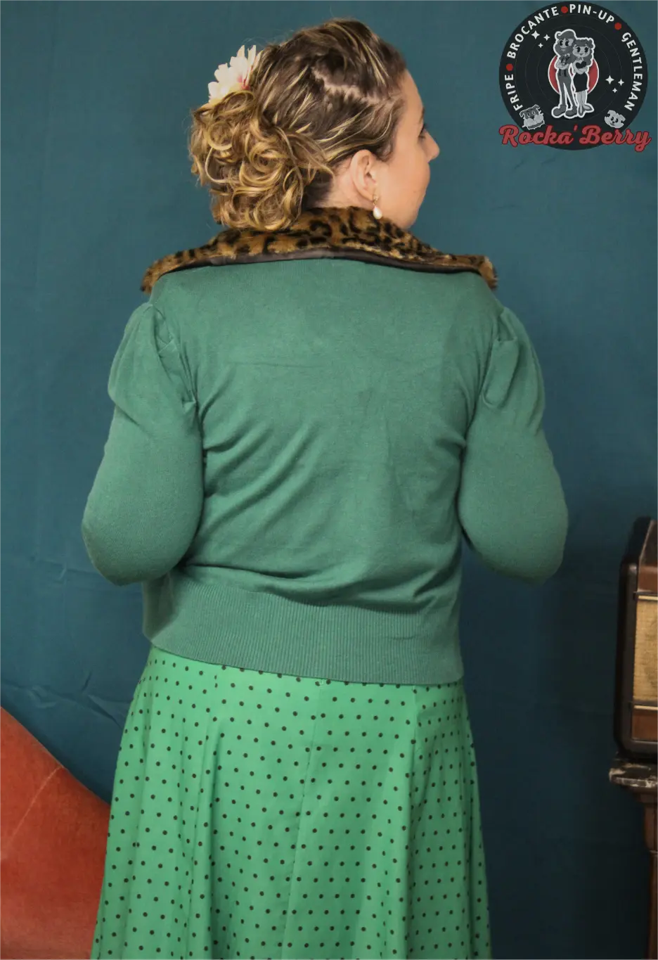 Cardigan Pinup Rétro Fourrure Vert - Banned - Rocka'Berry