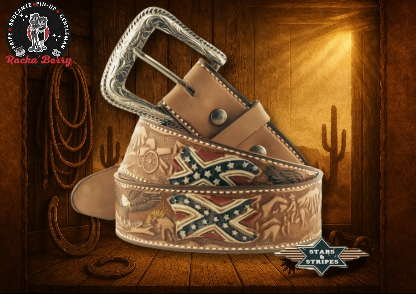 🏜️ Ceinture Western – Boucle Amovible 🤠 – Stars & Stripes