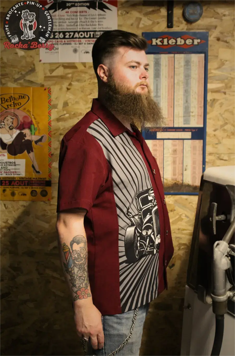 Chemise de Bowling Bordeaux Hot Rod Burst (BOUTONS KUSTOM) - Steady Clothing ( Made in Usa )