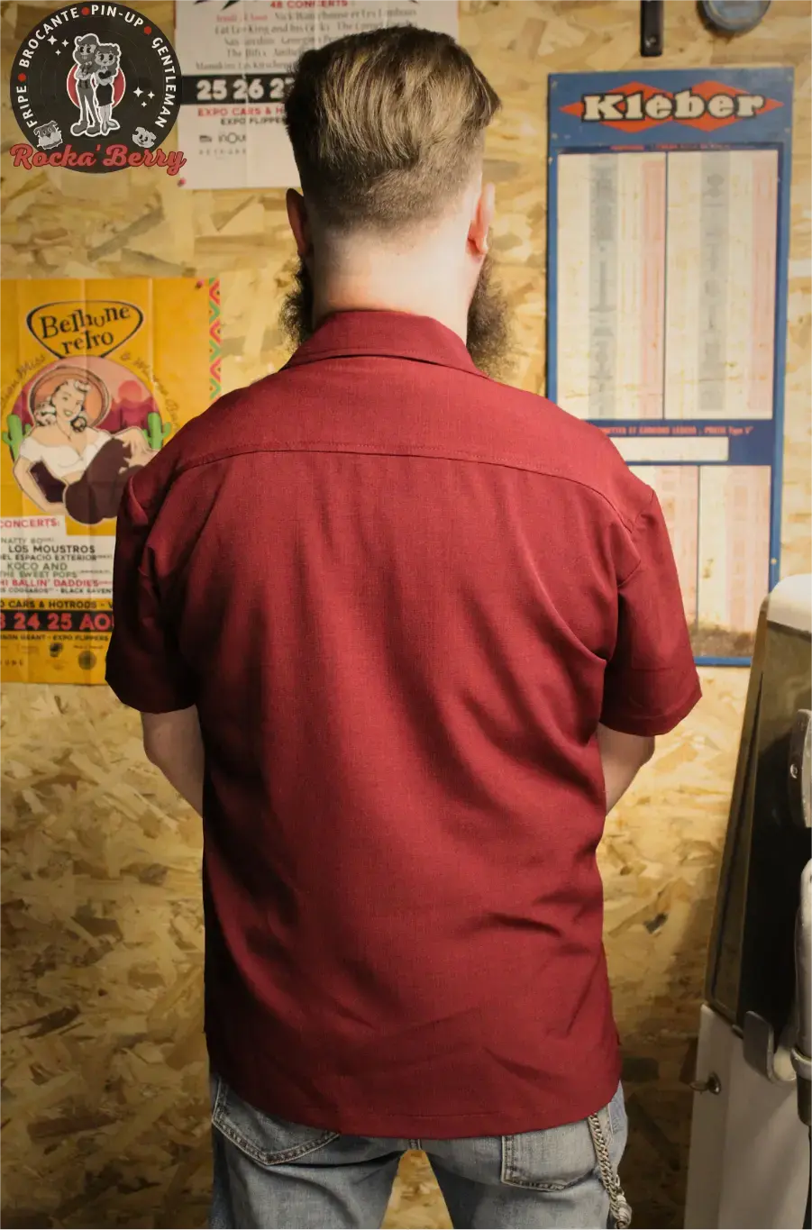 Chemise de Bowling Bordeaux Hot Rod Burst (BOUTONS KUSTOM) - Steady Clothing ( Made in Usa )