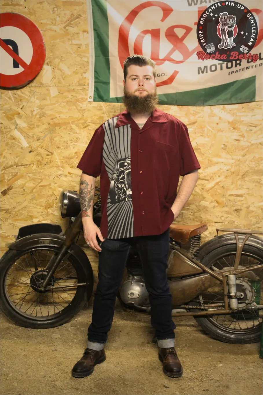 Chemise de Bowling Bordeaux Hot Rod Burst - Steady Clothing ( MADE IN USA ) - Rocka'Berry