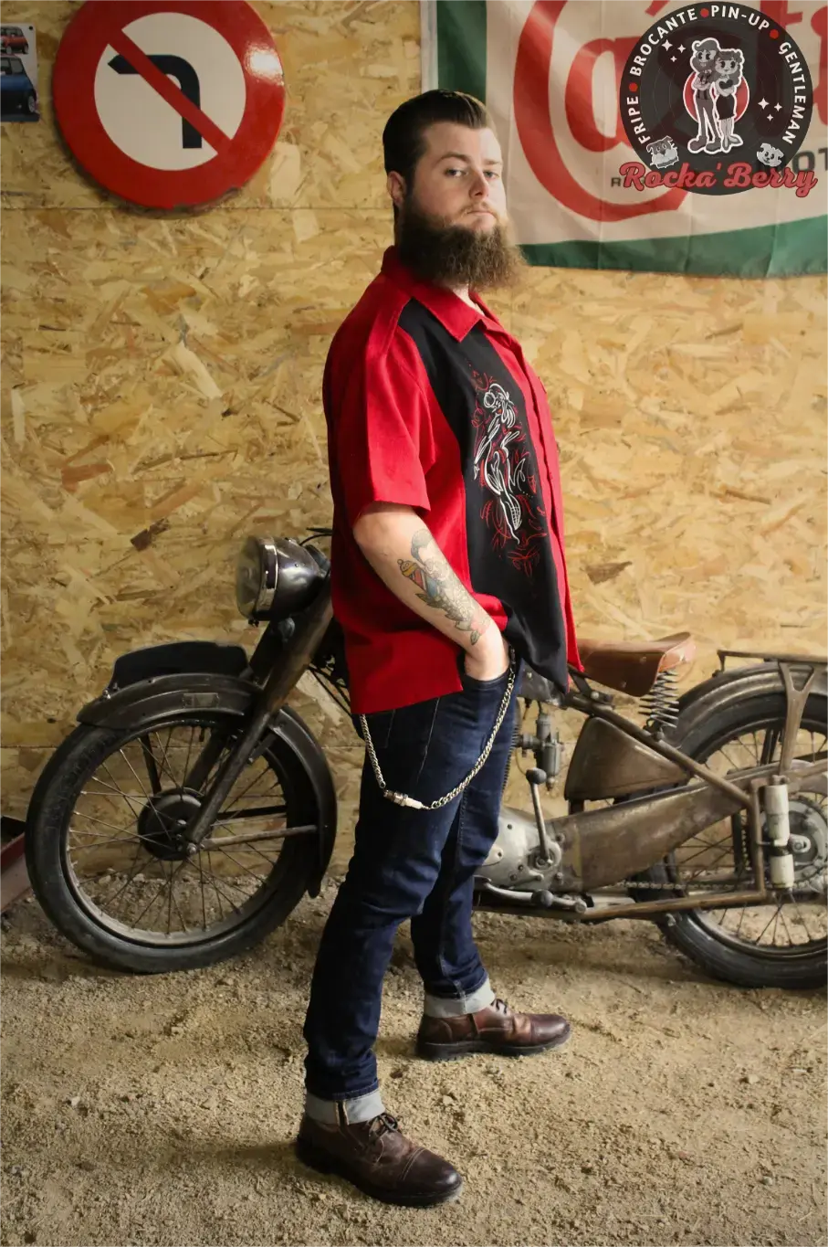 Chemise de Bowling Noire Pinstriping Pinup - Steady Clothing ( MADE IN USA ) - Rocka'Berry