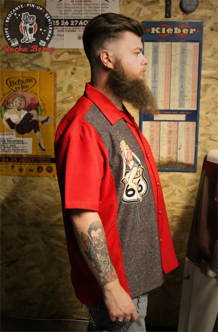 Chemise de Bowling Route 66 Rouge Pinup - Steady Clothing ( Made In Usa )