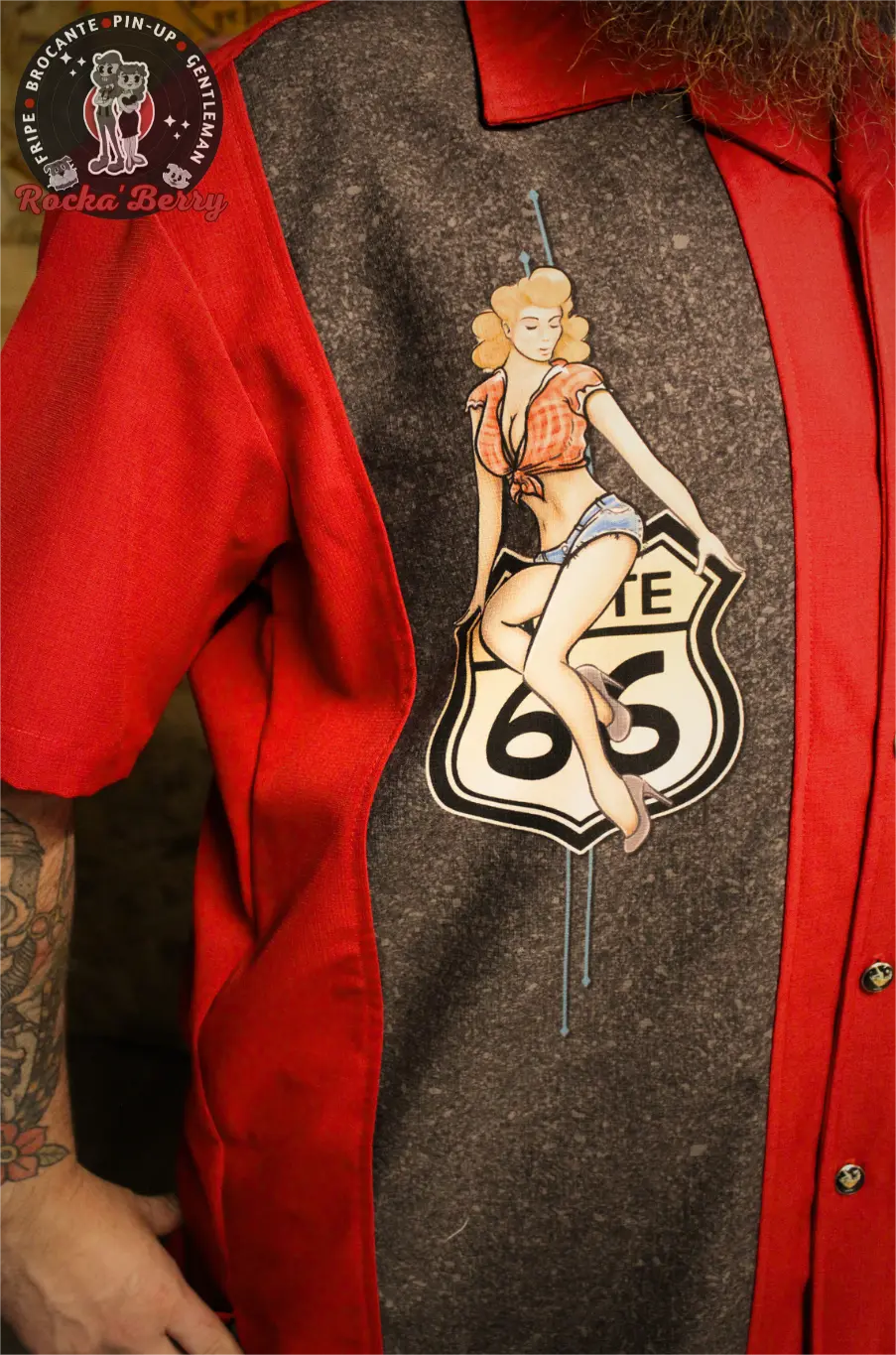 Chemise de Bowling Route 66 Rouge Pinup - Steady Clothing ( Made In Usa )