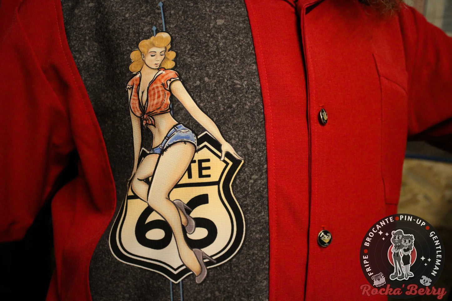 Chemise de Bowling Route 66 Rouge Pinup - Steady Clothing ( Made In Usa )