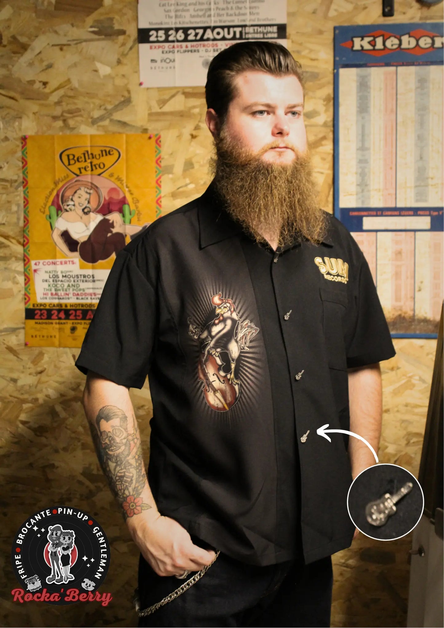 đž Chemise de Travail Sun Records Rockin' Rooster (BOUTONS KUSTOM) - Steady Clothing ( Made in Usa )
