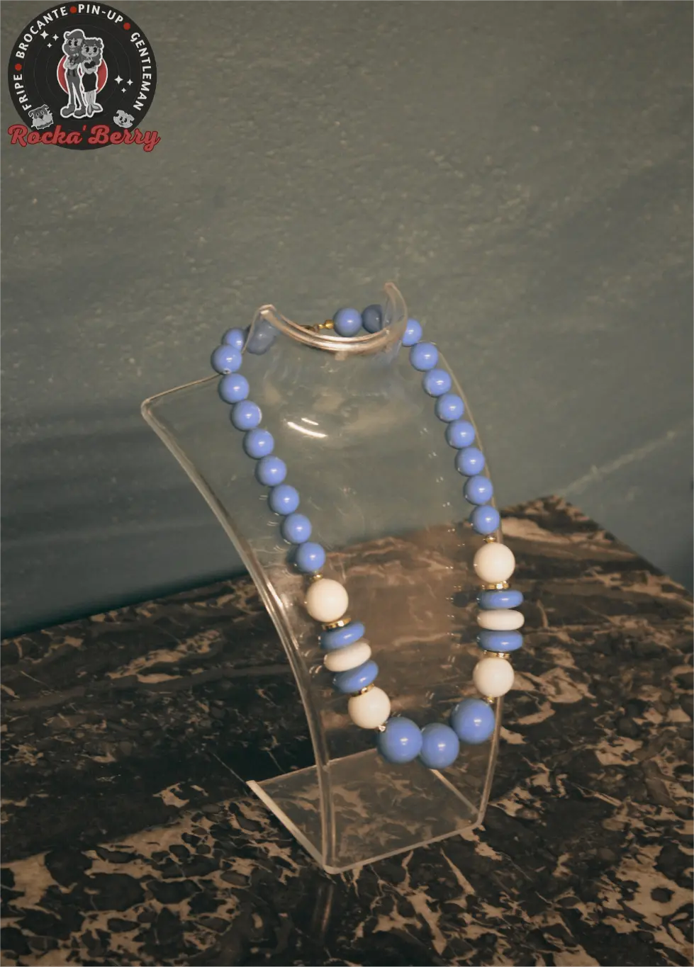 Collier de Perles Vintage : Bleu Clair - Rocka'Berry