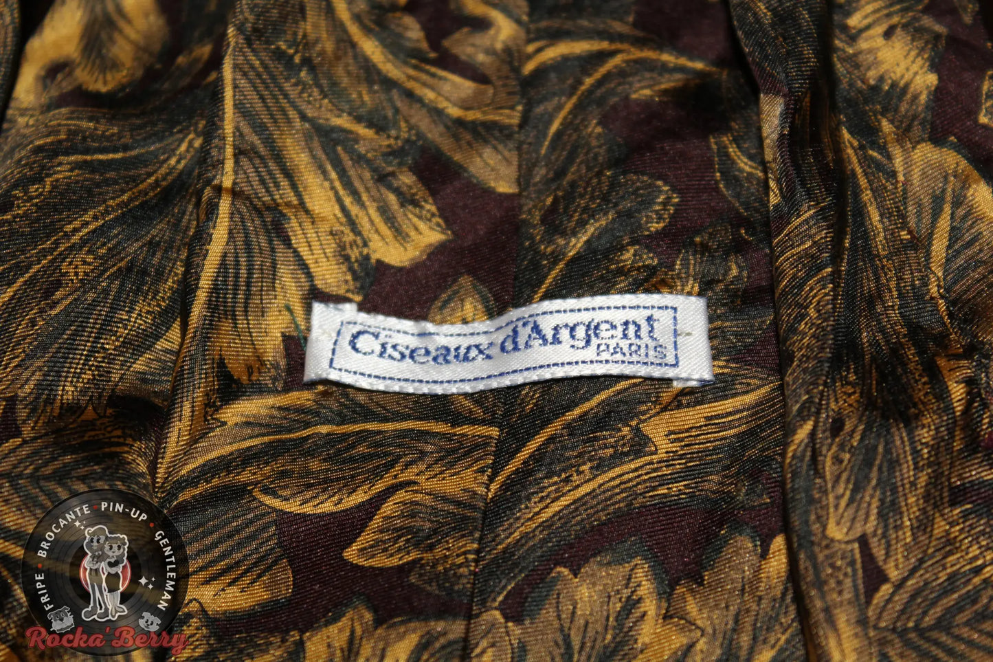 Cravate Vintage Rouge et Or Feuille de Chou - Made in France Rocka'Berry