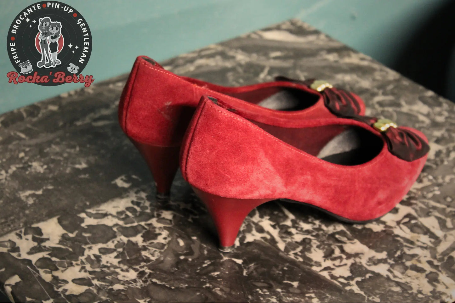 Escarpins Pin-up Vintage Bordeaux & Dorés - Made in France - Rocka'Berry