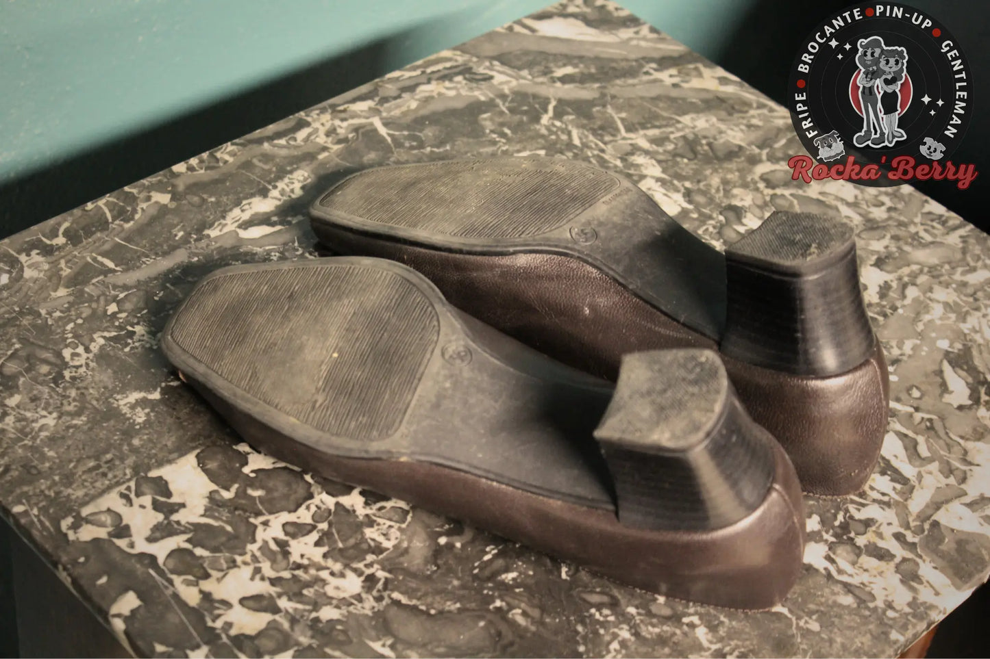 Escarpins Pin-up Vintage Marron Foncé Cuir - Made in France - Rocka'Berry
