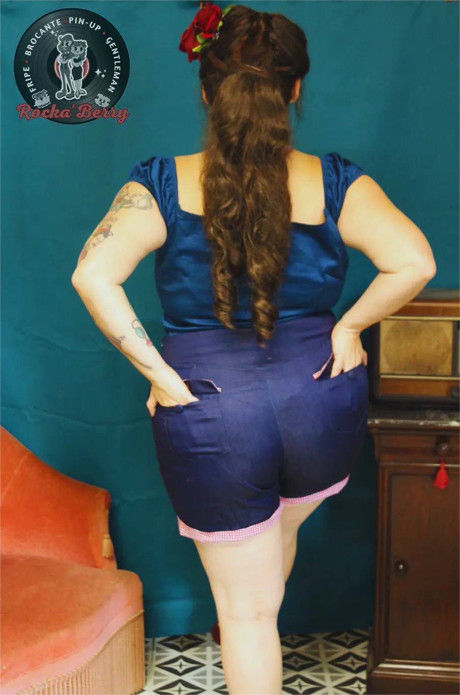 Haut Pinup Rétro Col en Cœur Bleu Canard - Banned Banned