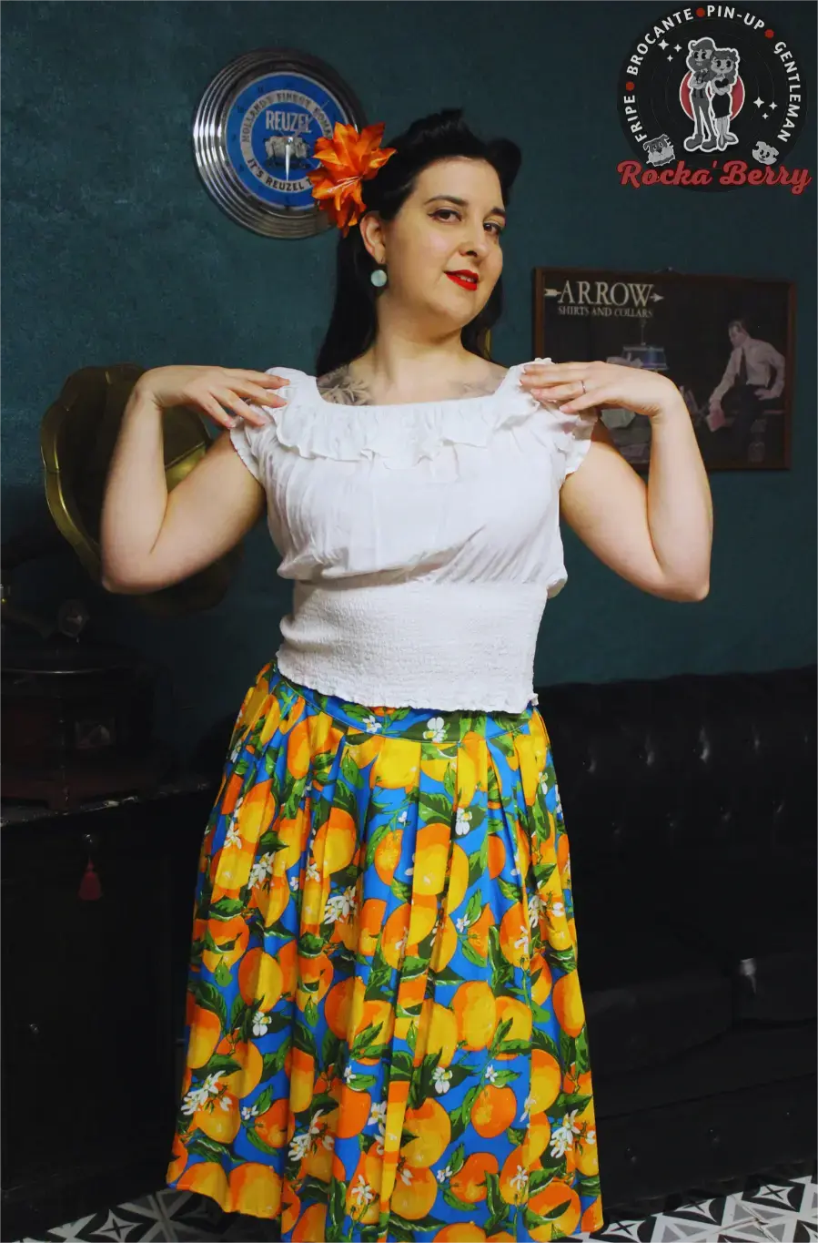 Jupe Pinup Swing Rétro "Orange" - Banned