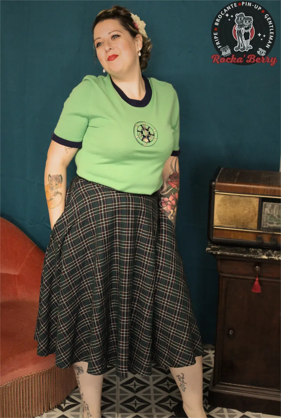 Pull Vintage à Manches Courtes Vert Menthe Sailor Pinup - Made in France Rocka'Berry
