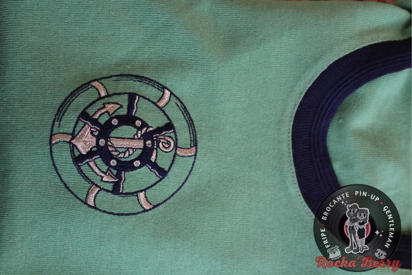 Pull à Manches Courtes Vert Menthe Sailor Pinup Vintage - Made in France - Rocka'Berry