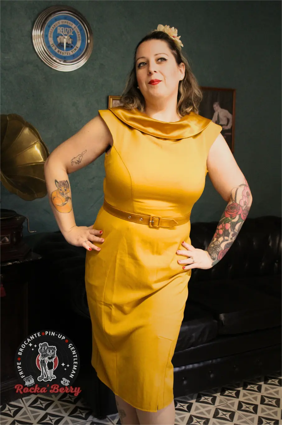 Robe MissCandyFloss Crayon Jaune Moutarde Pinup Miss Candyfloss