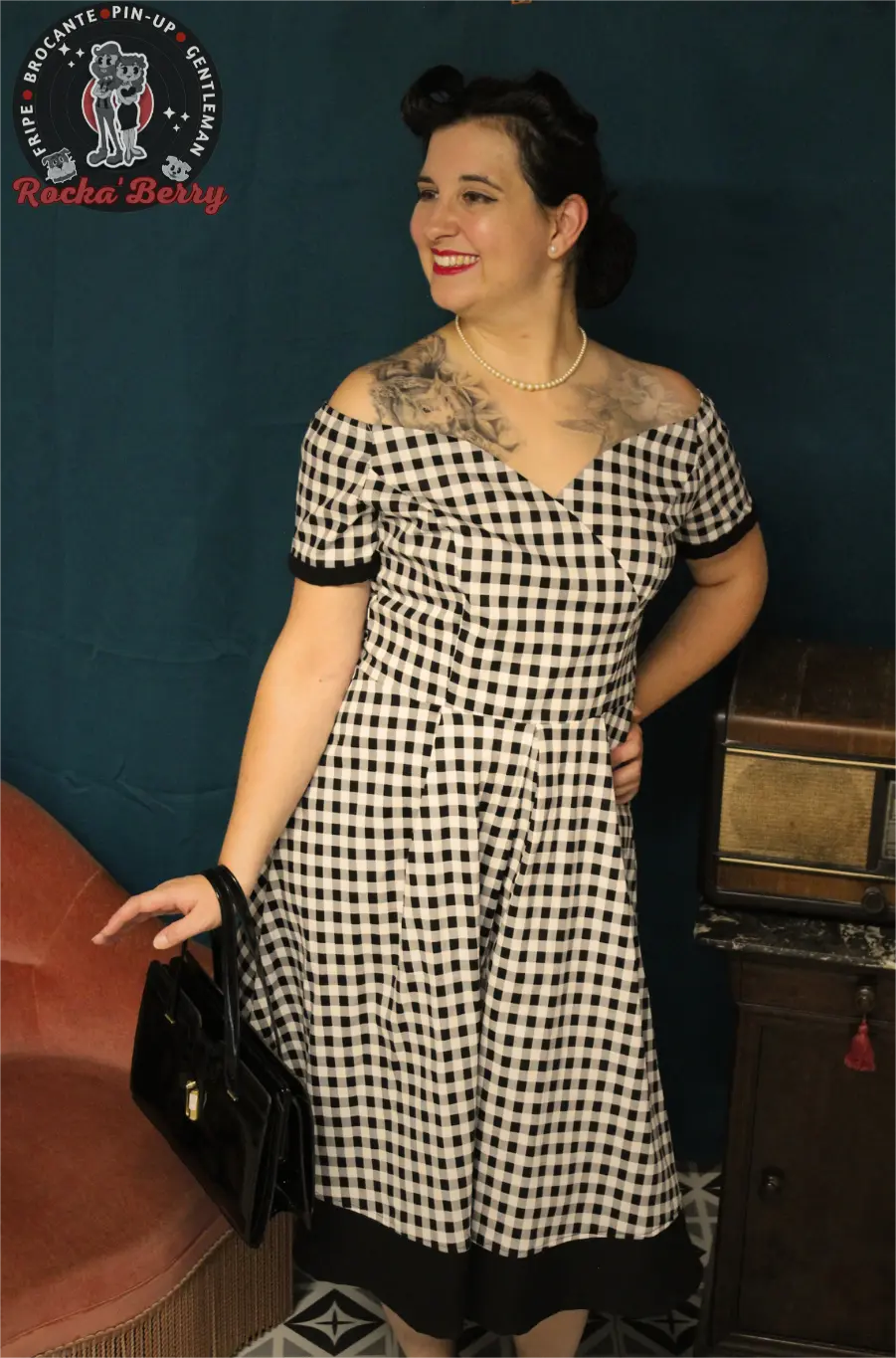 Robe Pinup Swing Noire Vichy - Rocka'Berry