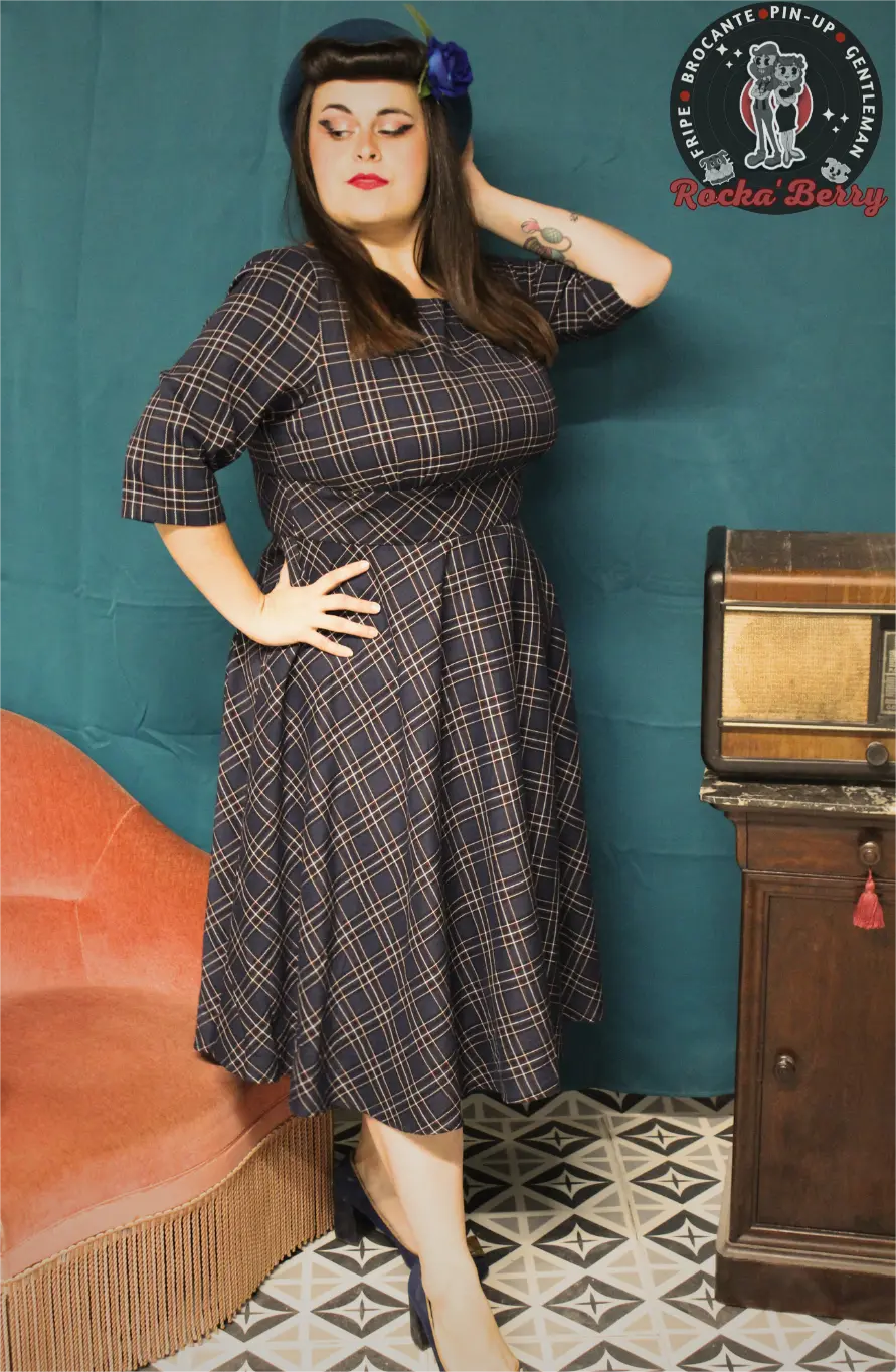 Robe Swing Rétro Pinup Tartan Navy - Hell Bunny Hell Bunny