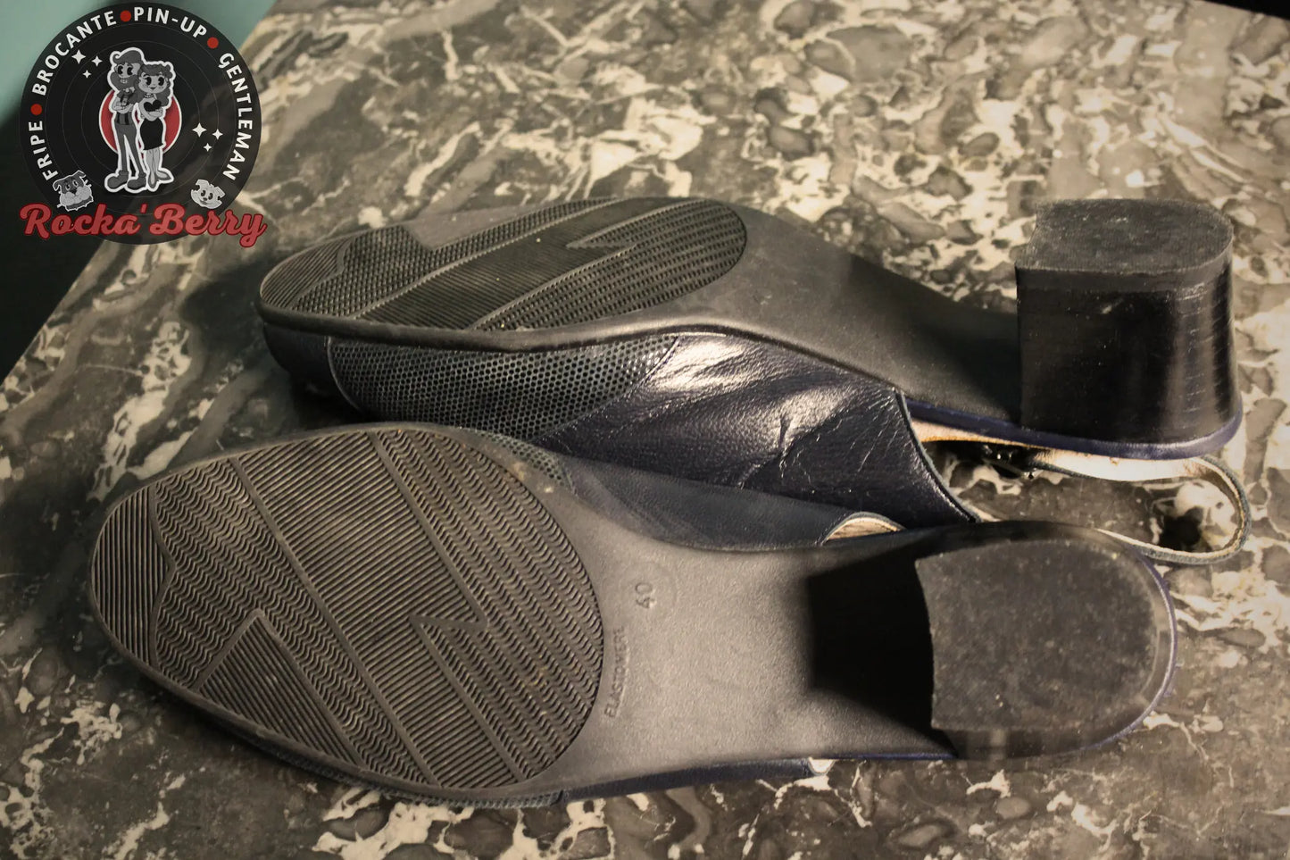 Sandales Pin-up Vintage Bleu Marine - Made in France - Rocka'Berry