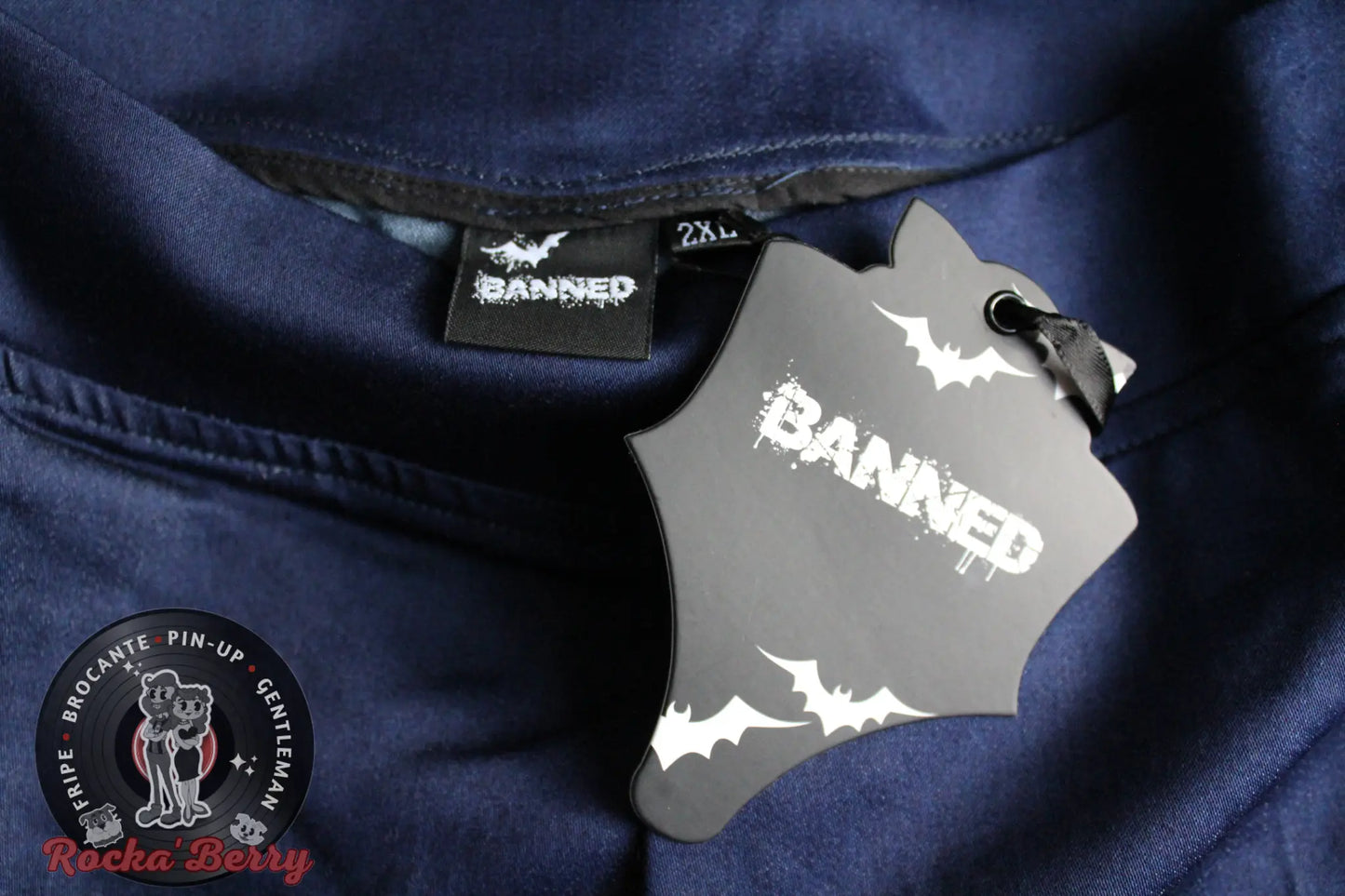 Short Denim Rétro Pinup Bleu Marine & Vichy - Banned Banned