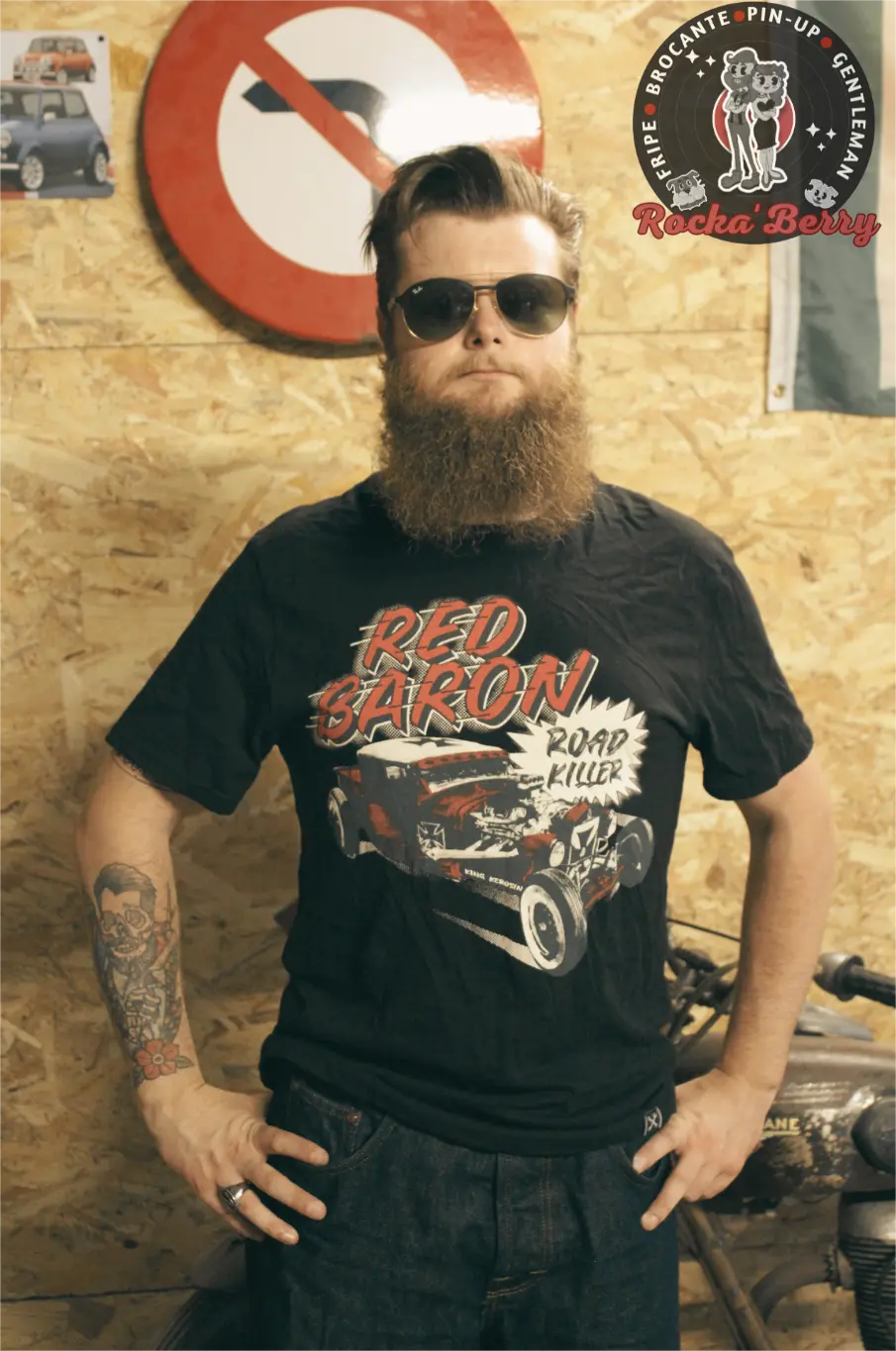 T-shirt Kustom Noir Red Baron RoadKiller - King Kerosin King Kerosin