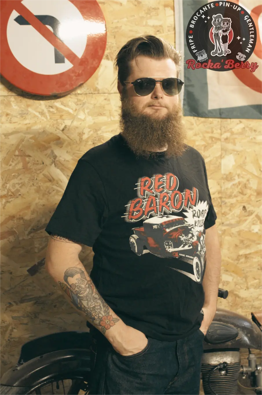 T-shirt Kustom Noir Red Baron RoadKiller - King Kerosin King Kerosin