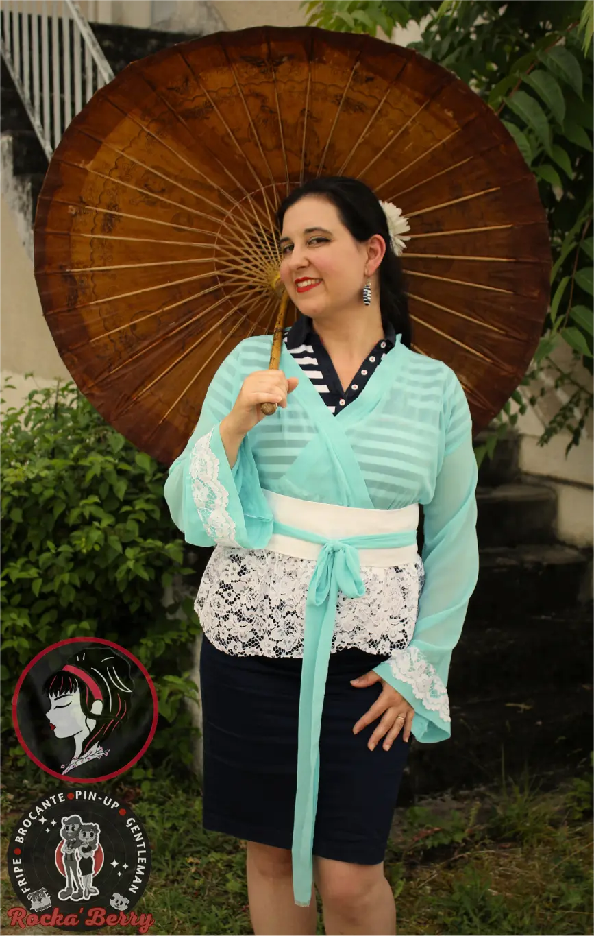 đ Veste Kimono Turquoise Dentelle â Collection Pin-Up Nippon đ