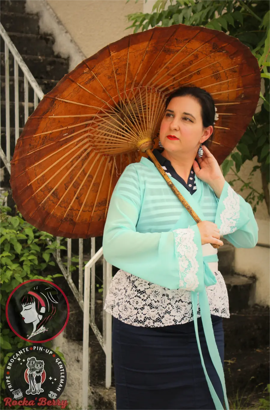 đ Veste Kimono Turquoise Dentelle â Collection Pin-Up Nippon đ