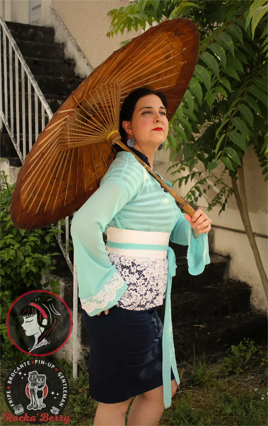 đ Veste Kimono Turquoise Dentelle â Collection Pin-Up Nippon đ