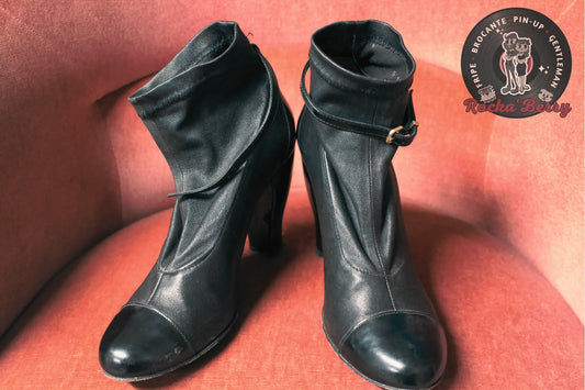 Bottines à Talons Pin-up Vintage Noires - Made in France Rocka'Berry