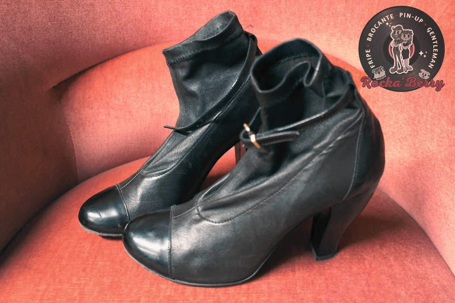 Bottines à Talons Pin-up Vintage Noires - Made in France Rocka'Berry