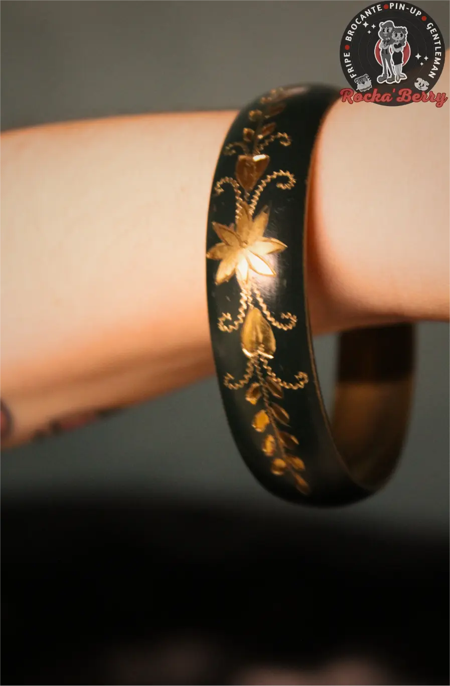 Bracelet Vintage Fleuri Vert & Doré - Rocka'Berry