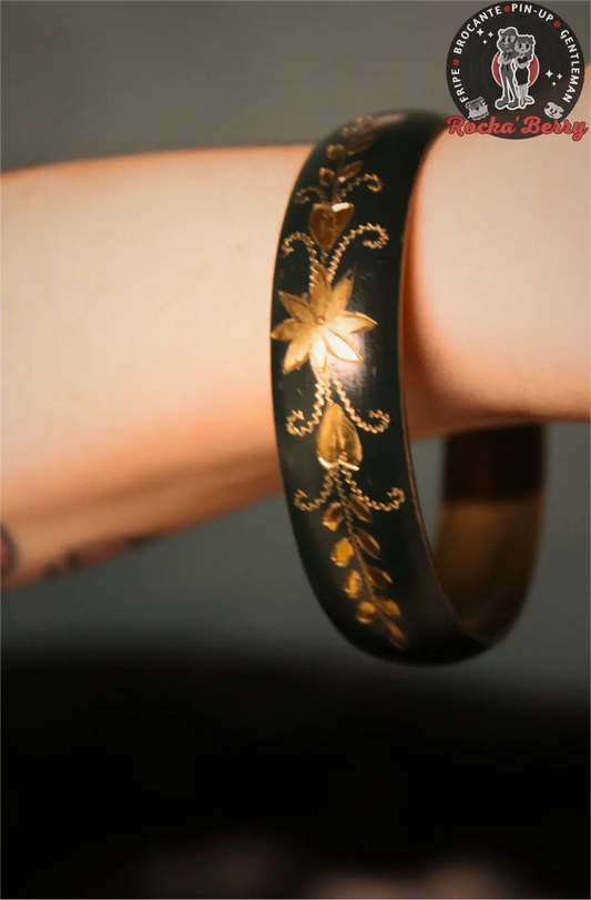 Bracelet Vintage Fleuri Vert & Doré - Rocka'Berry