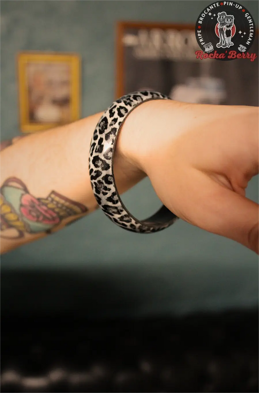 Gros Bracelet Vintage Léopard Gris - Rocka'Berry