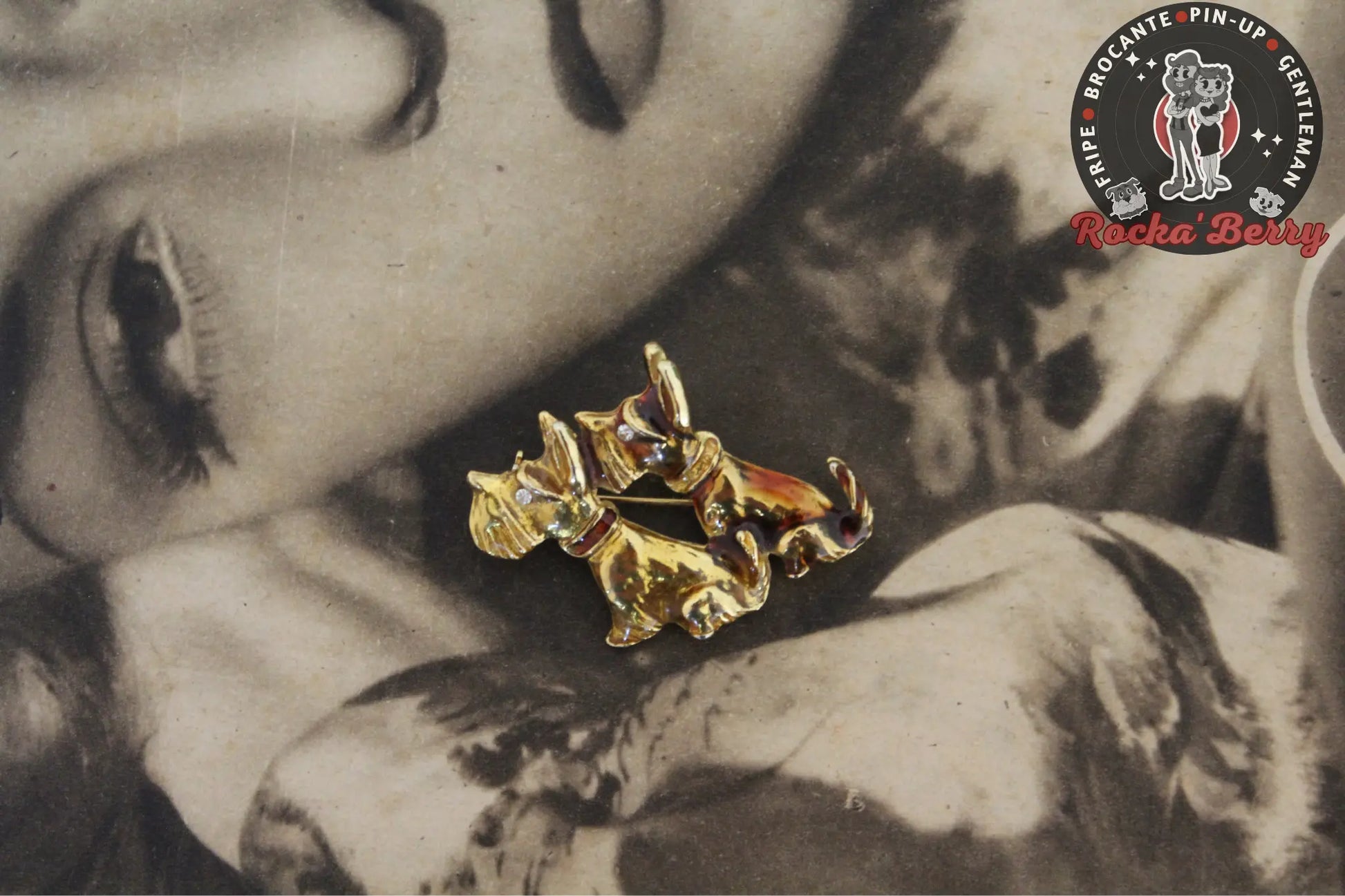 Broche Dorée 2 Chien Terrier Rocka'Berry