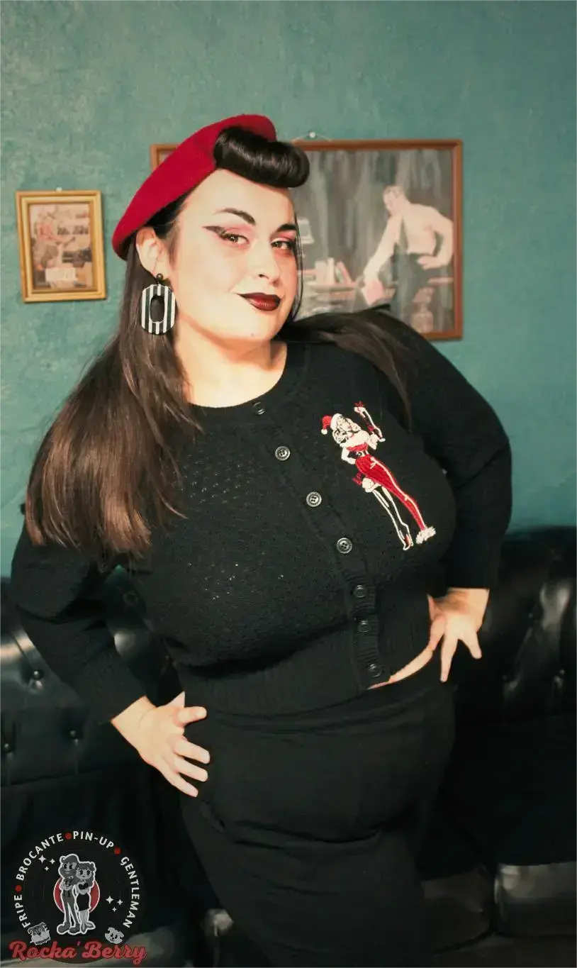 🎄Cardigan Court Noir “Pin-Up Mère Noël” – Mischief Made Rocka'Berry