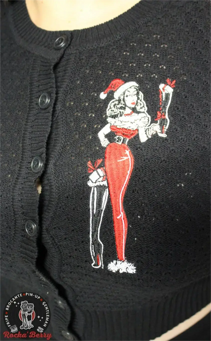 🎄Cardigan Court Noir “Pin-Up Mère Noël” – Mischief Made Rocka'Berry