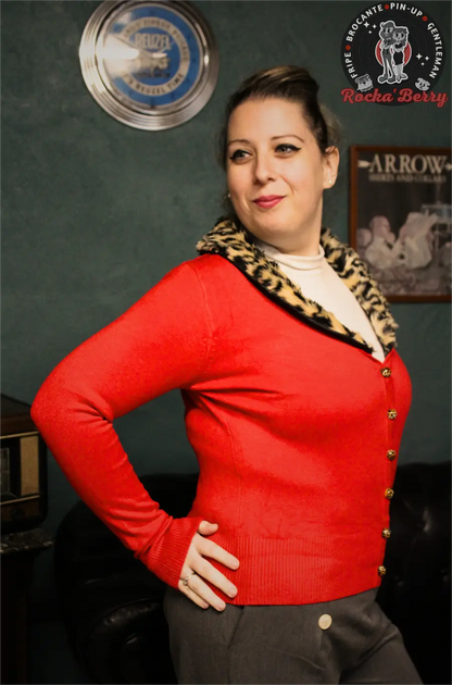 Cardigan Pinup Rétro Fourrure Rouge - Banned - Rocka'Berry