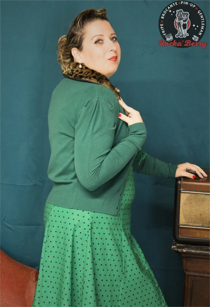 Cardigan Pinup Rétro Fourrure Vert - Banned - Rocka'Berry