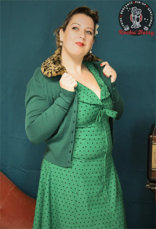 Cardigan Pinup Rétro Fourrure Vert - Banned - Rocka'Berry