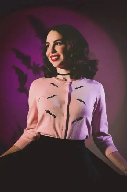 🦇🌸Cardigan Rose Poudré “Pink Batty” – Mischief Made