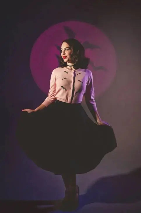 🦇🌸Cardigan Rose Poudré “Pink Batty” – Mischief Made