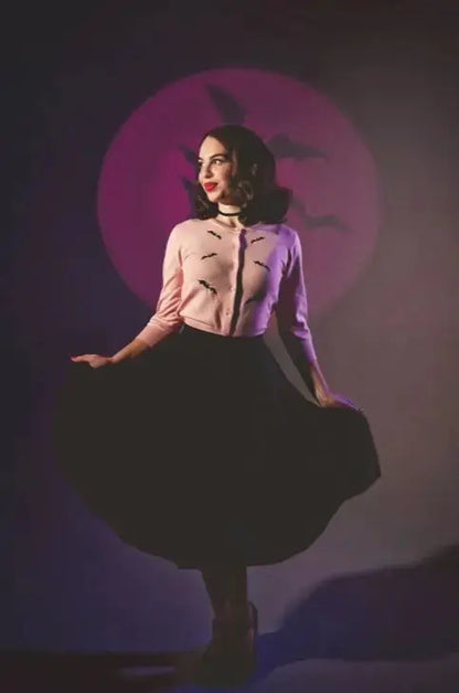 🦇🌸Cardigan Rose Poudré “Pink Batty” – Mischief Made