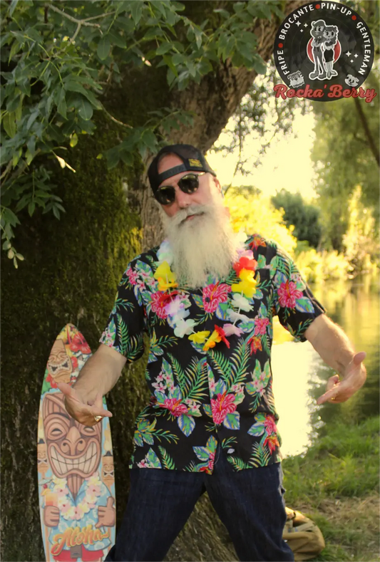 Chemise Hawaïenne Fleurs Multicolores sur Fond Noir - Dickies Dickies