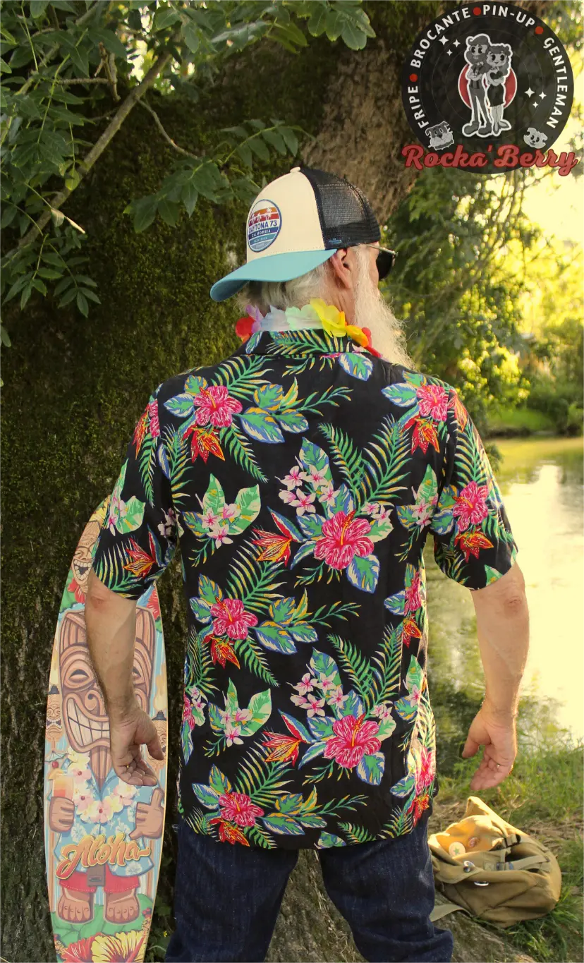 Chemise Hawaïenne Fleurs Multicolores sur Fond Noir - Dickies Dickies