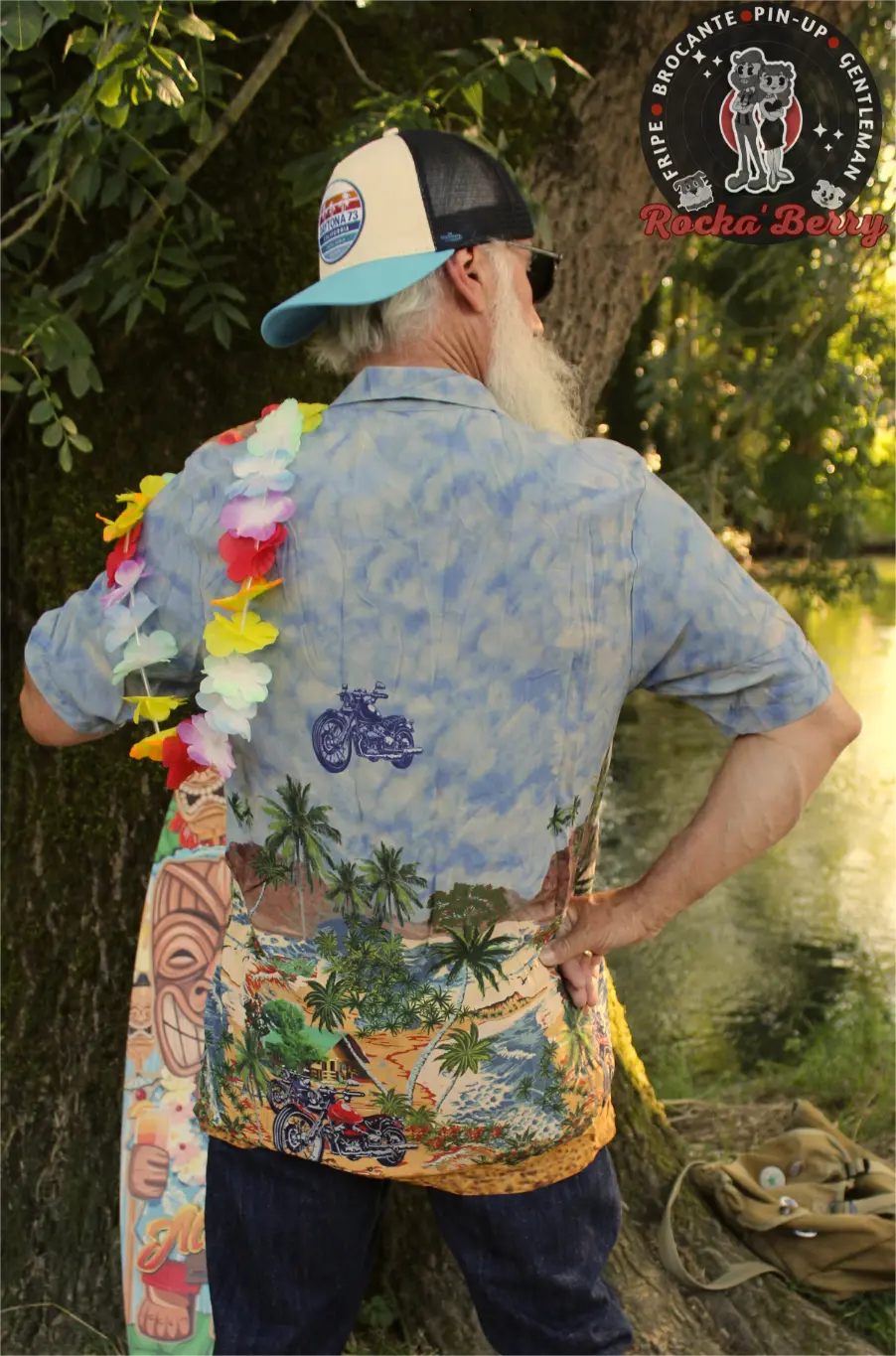 Chemise Hawaïenne Moto Multicolores sur Fond Bleu - Dickies Dickies