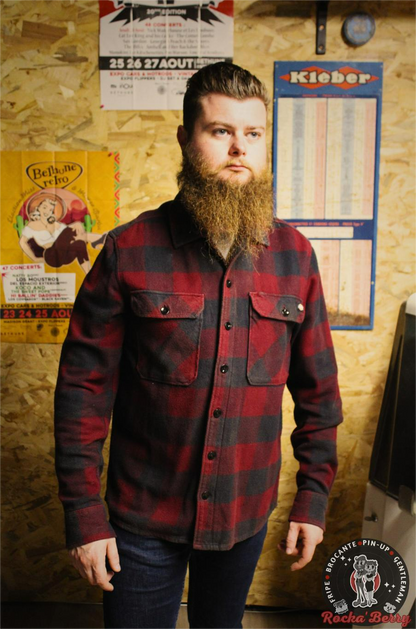 🔥 Chemise à Carreaux Noire & Bordeaux 100% Coton – Dickies