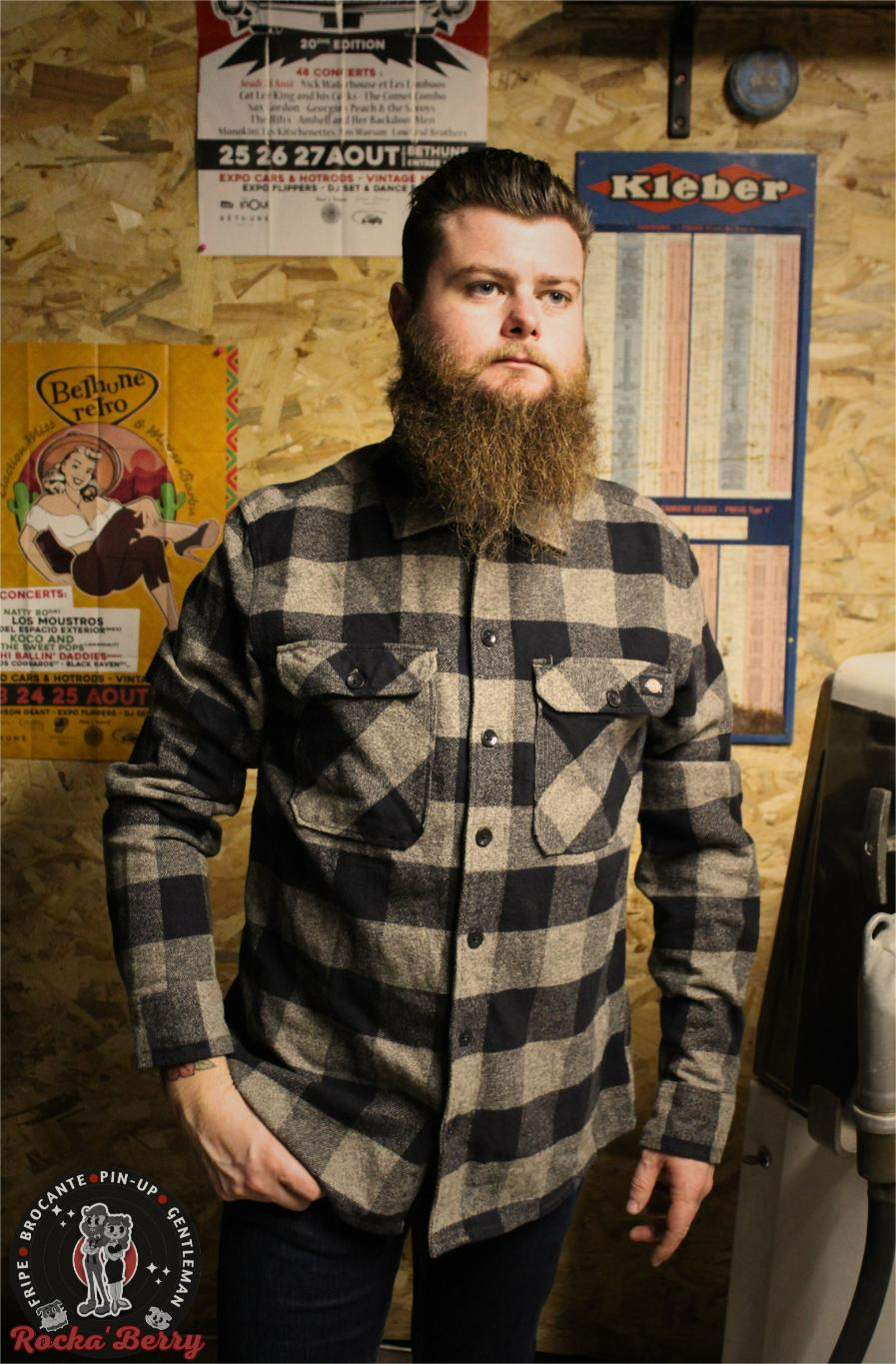 🔥 Chemise à Carreaux Noire & Beige 100% Coton – Dickies