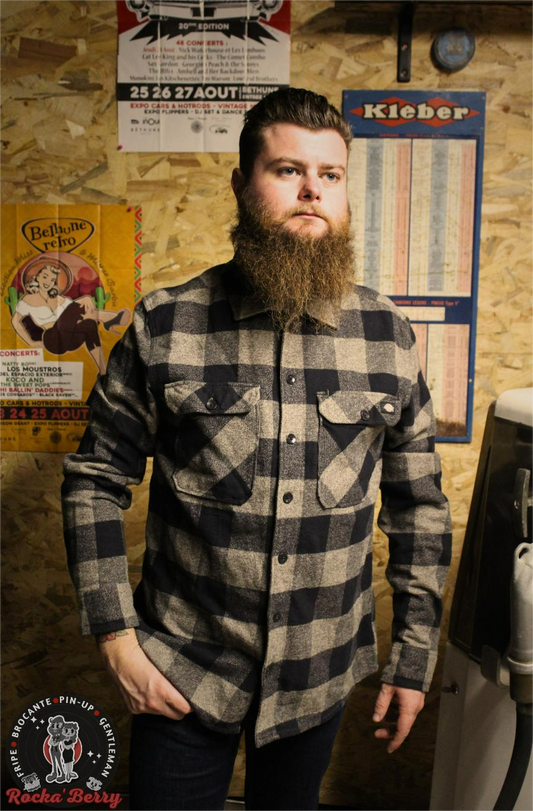 🔥 Chemise à Carreaux Noire & Beige 100% Coton – Dickies