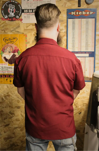 Chemise de Bowling Bordeaux Hot Rod Burst (BOUTONS KUSTOM) - Steady Clothing ( Made in Usa )